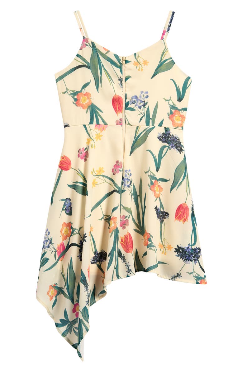 Ava & Yelly Kids' Floral Asymmetric Party Dress, Alternate, color, Ivory