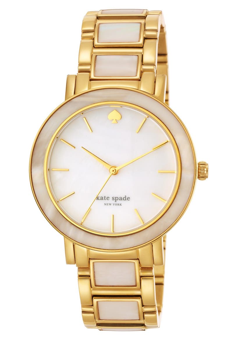 'gramercy grand' mother-of-pearl bracelet watch, 38mm, Alternate, color, GOLD/ WHITE