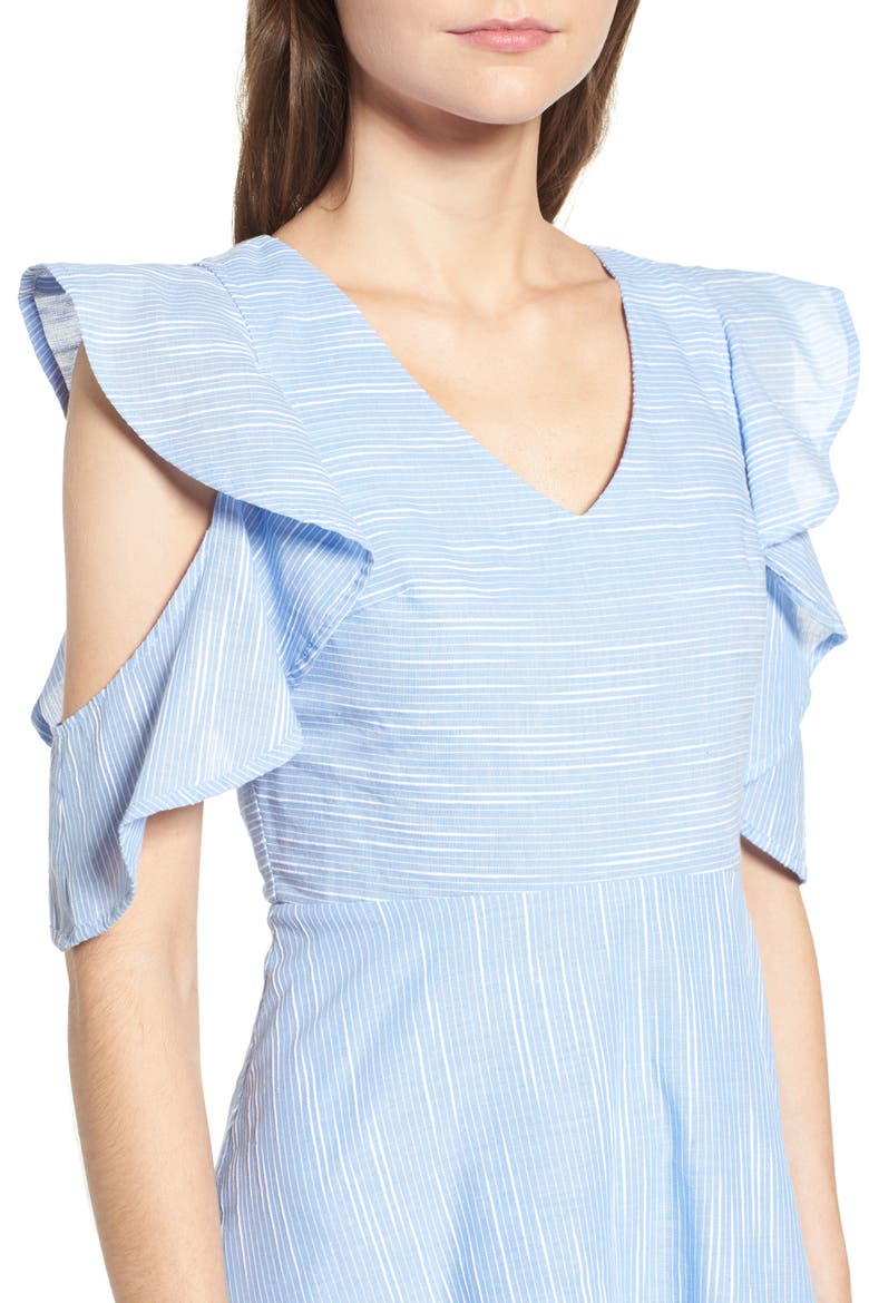 Cotton Cold Shoulder Skater Dress, Alternate, color, BLUE/WHITE