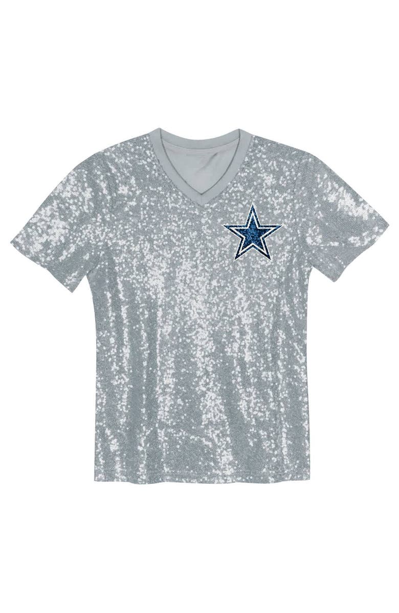 Outerstuff Girls Youth Micah Parsons Silver Dallas Cowboys Sequin V-Neck Fashion Jersey, Alternate, color, 