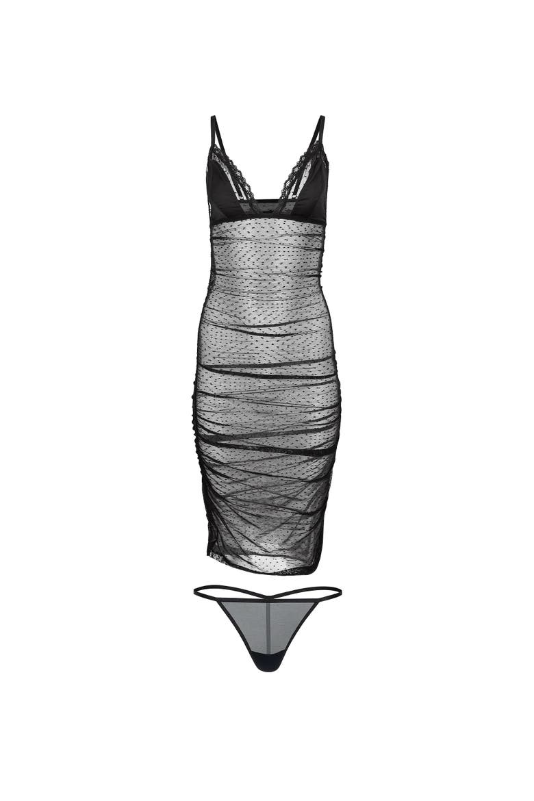 Marietta Bodycon Slip & G-String Set Lingerie, Alternate, color, Charcoal