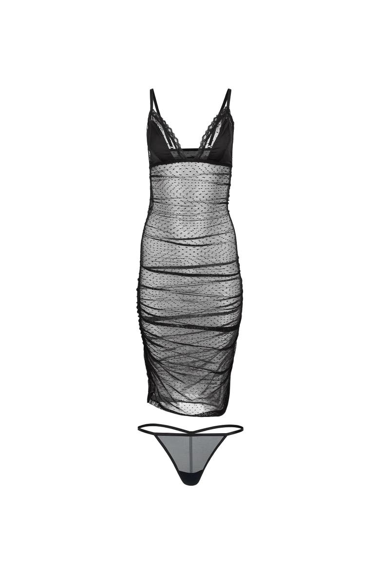Adore Me Marietta Bodycon Slip & G-String Set Lingerie, Alternate, color, Charcoal