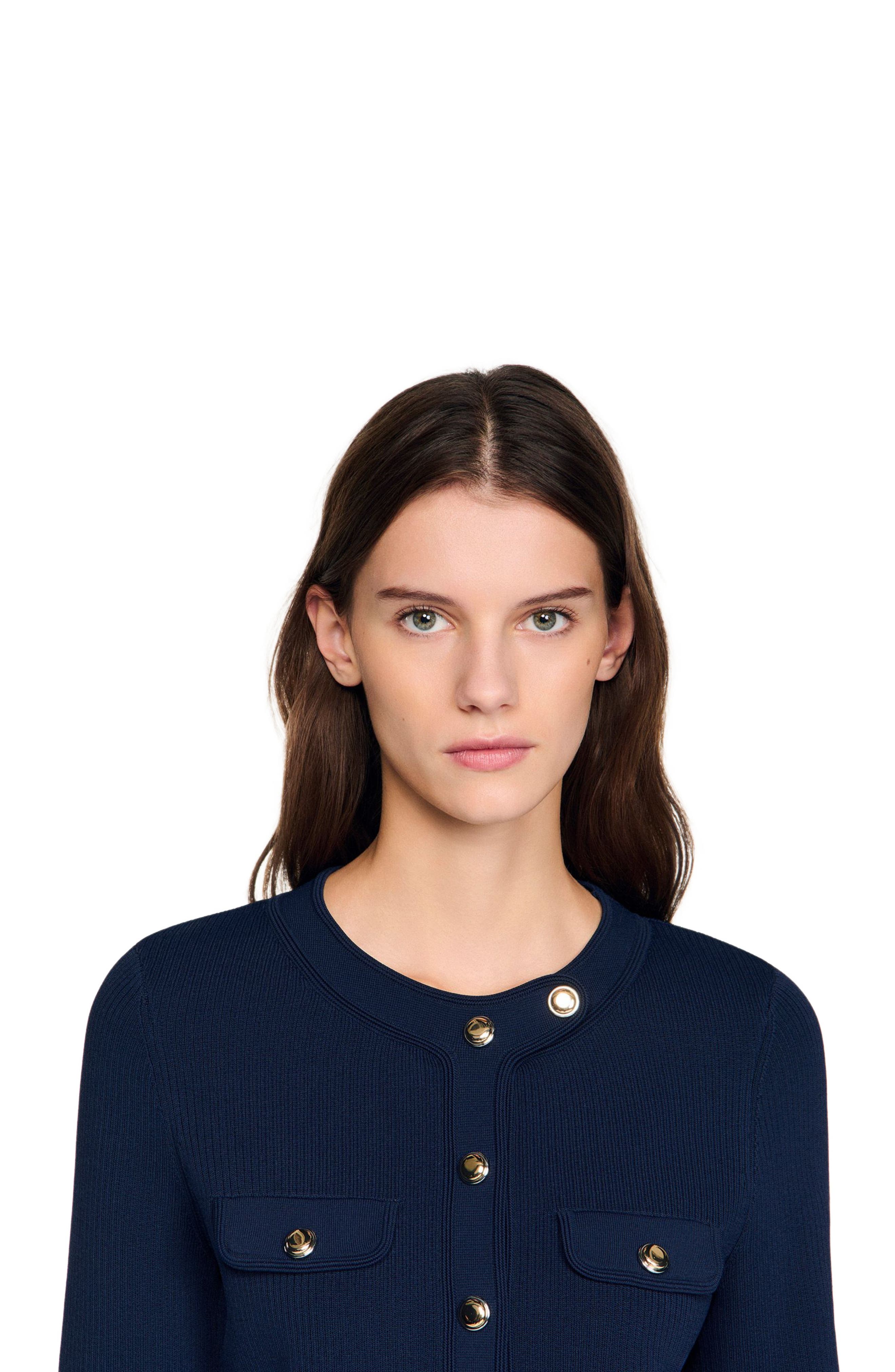 【HEUTE】Double Rib Cropped Knit Cardigan SANDRO Cropped rib knit cardigan (Women) | Nordstrom