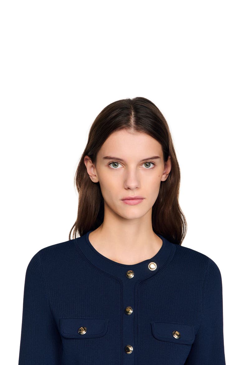 Cropped rib knit cardigan, Alternate, color, Navy blue