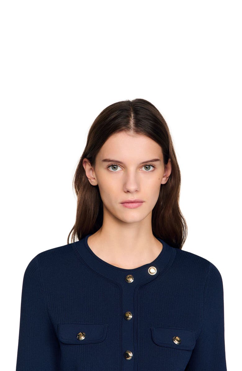SANDRO Cropped rib knit cardigan, Alternate, color, Navy Blue