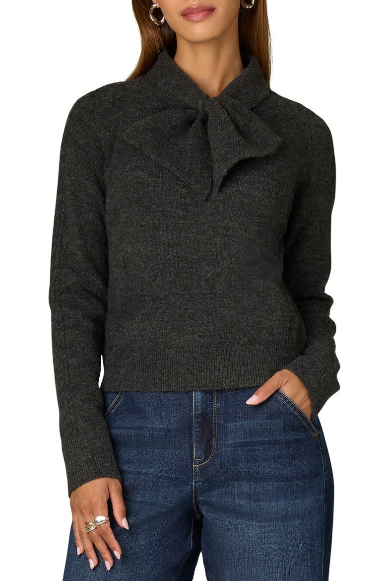 Tie Neck Sweater, Main, color, CHARCOAL