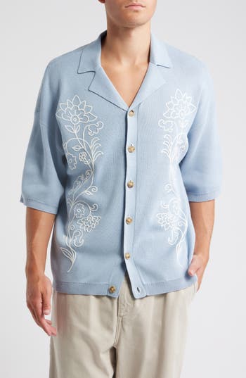 Topman Floral Embroidered Polo In Blue