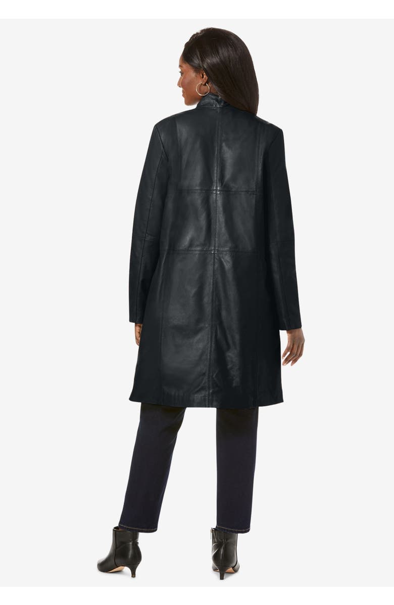 Jessica London Leather Swing Coat, Alternate, color, Black