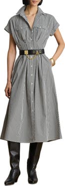 Lauren Ralph Lauren Striped Pleated Broadcloth Midi Shirtdress