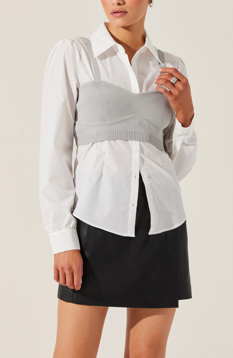 ASTR the Label Layered Bustier Top & Button-Up Shirt, Alternate, color, Grey Combo