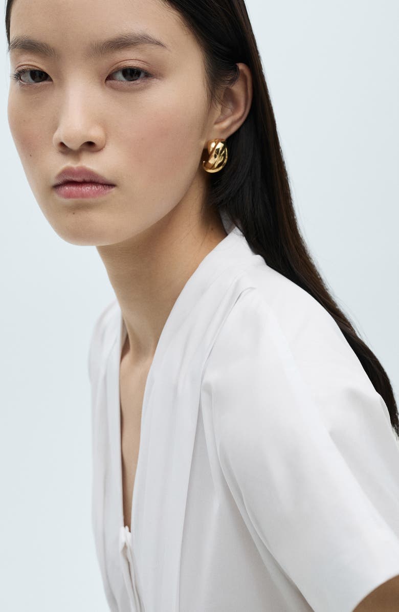 MANGO Pleated Tie Waist Cotton Midi Dress, Alternate, color, 