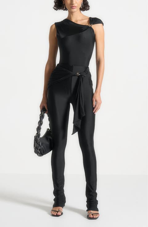 Draped Hardware Detail Leggings
