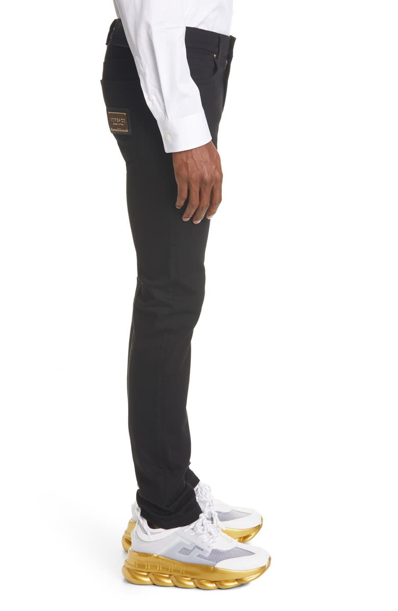 Versace Via Gesù Logo Plaque Slim Fit Jeans, Alternate, color, 