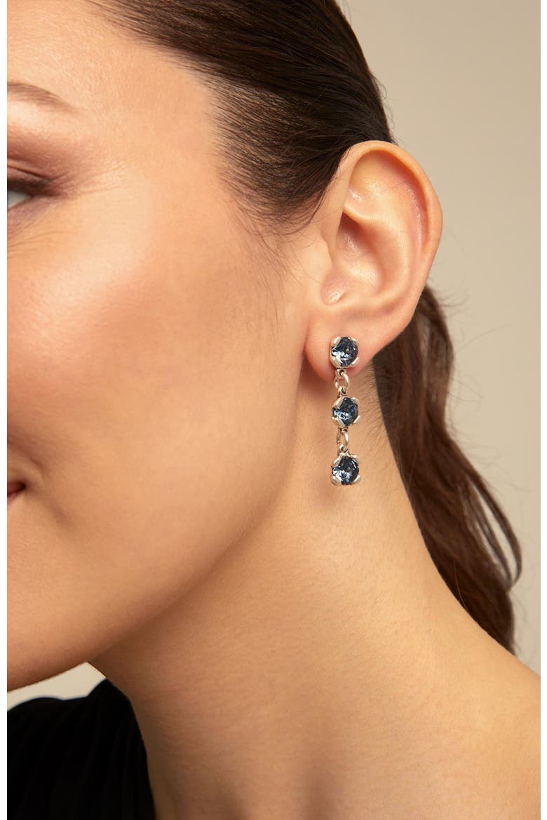 Blue Crystal Drop Stud Earrings, Alternate, color, Silver