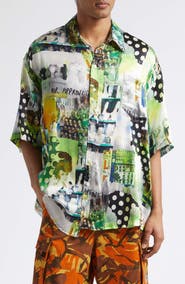 Martine Rose Patchwork Print Boxy Silk Button-Up Shirt