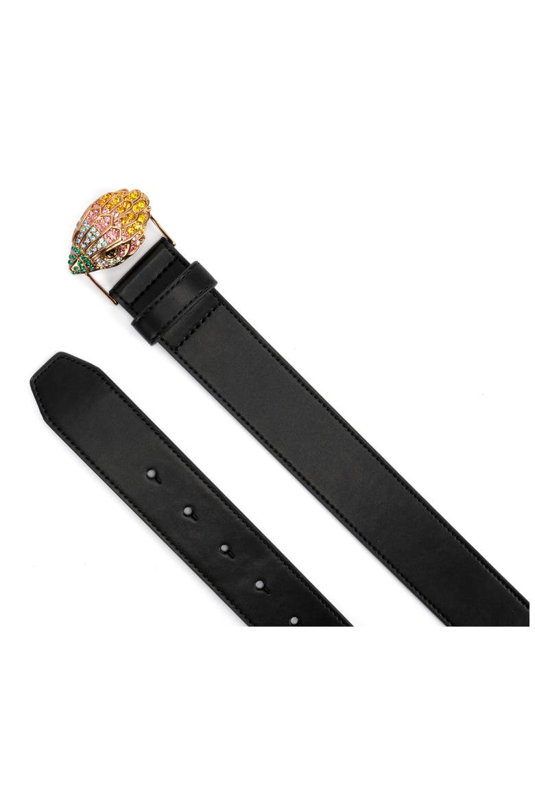 Crystal Eagle Buckle Belt, Alternate, color, BLACK / ANTIQUE BRASS