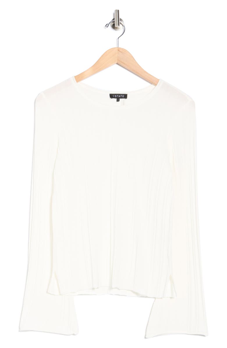 1.STATE Pointelle Knit Flare Sleeve Sweater, Alternate, color, New Ivory