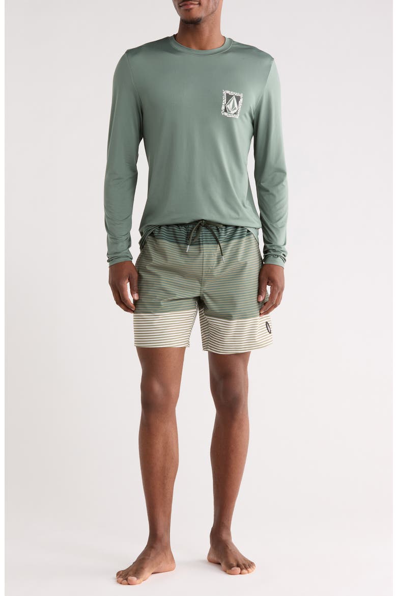 Long Sleeve Swim T-Shirt & Swim Shorts Set, Main, color, LIGHT OLIVE