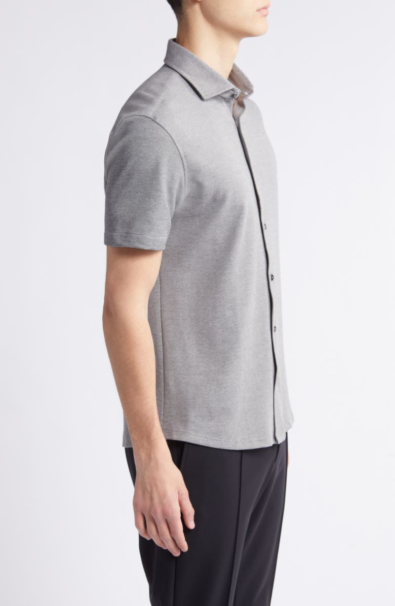 Stone Rose Solid Technical Piqué Knit Short Sleeve Button-Up Shirt, Alternate, color, Black