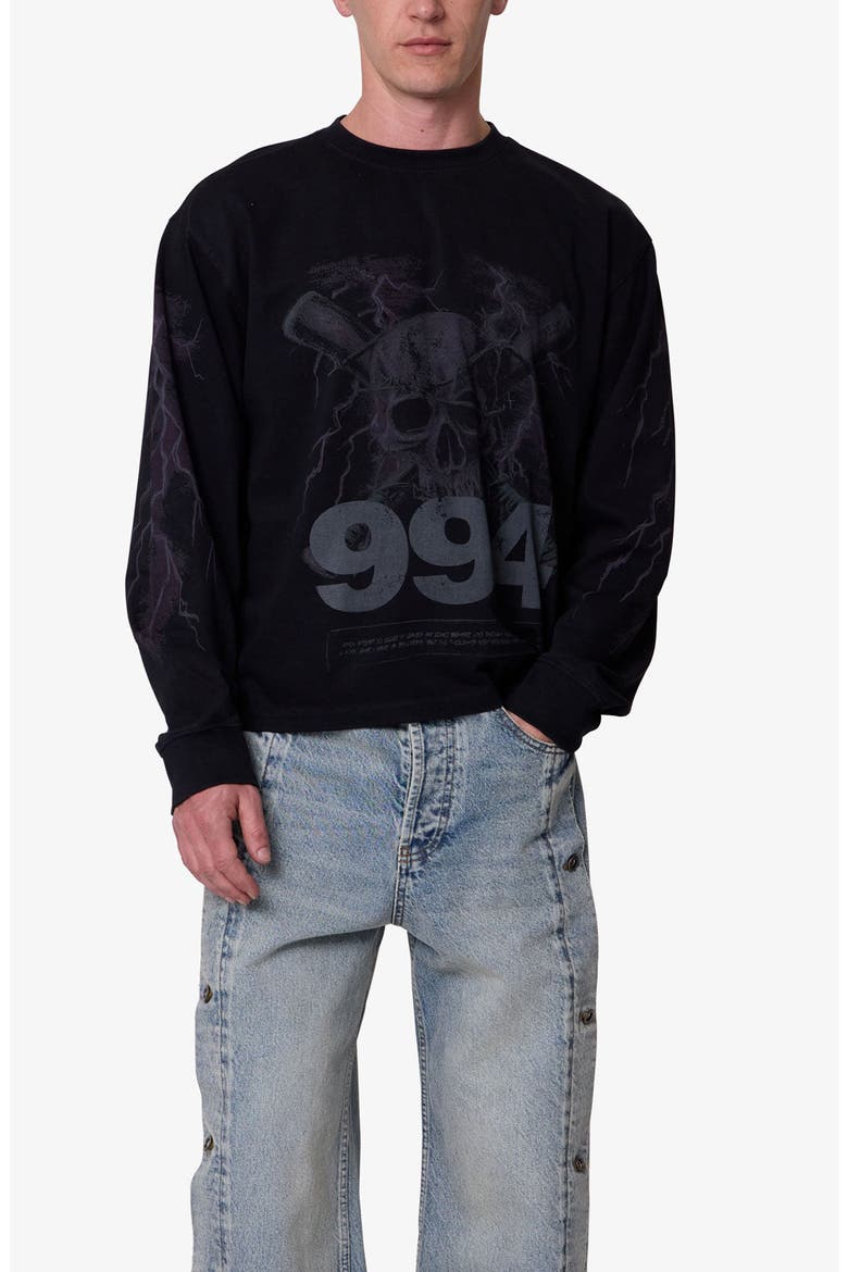 Crossbones Oversize Long Sleeve Cotton Graphic T-Shirt, Alternate, color, WASHED BLACK