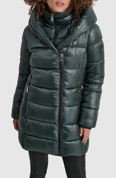 Asymmetric Bib Packable Quilted Coat