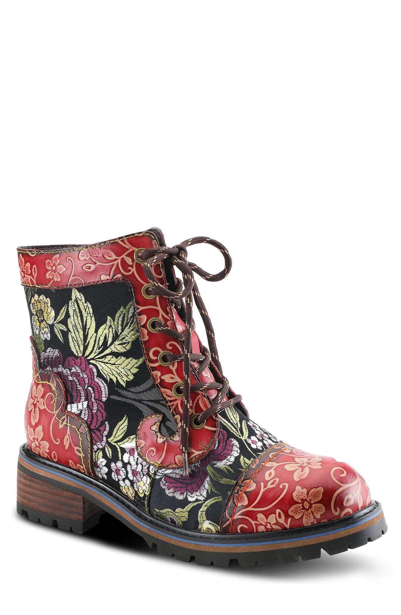 L'Artiste by Spring Step L'Artiste Fantastic Lace-Up Boot, Main, color, Red Multi