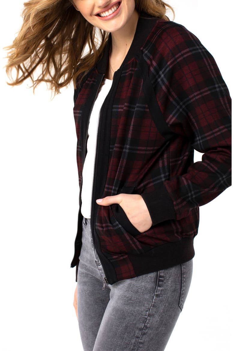 Liverpool Tartan Plaid Bomber Jacket, Alternate, color, RED/ BLK TARTAN