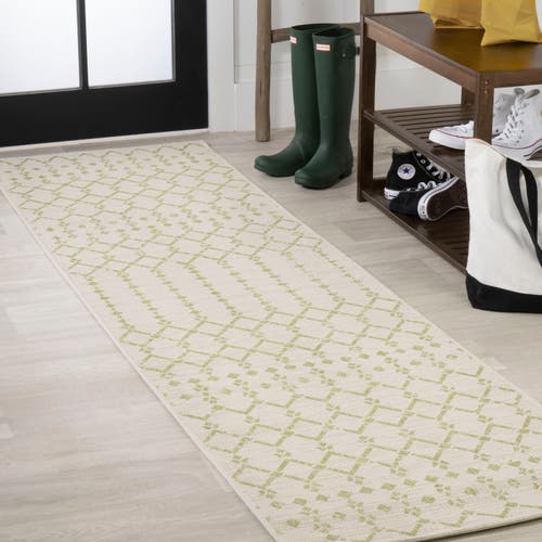 Jonathan Y Ourika Moroccan Geometric Textured Weave Indoor/outdoor Area Rug In Cream/green