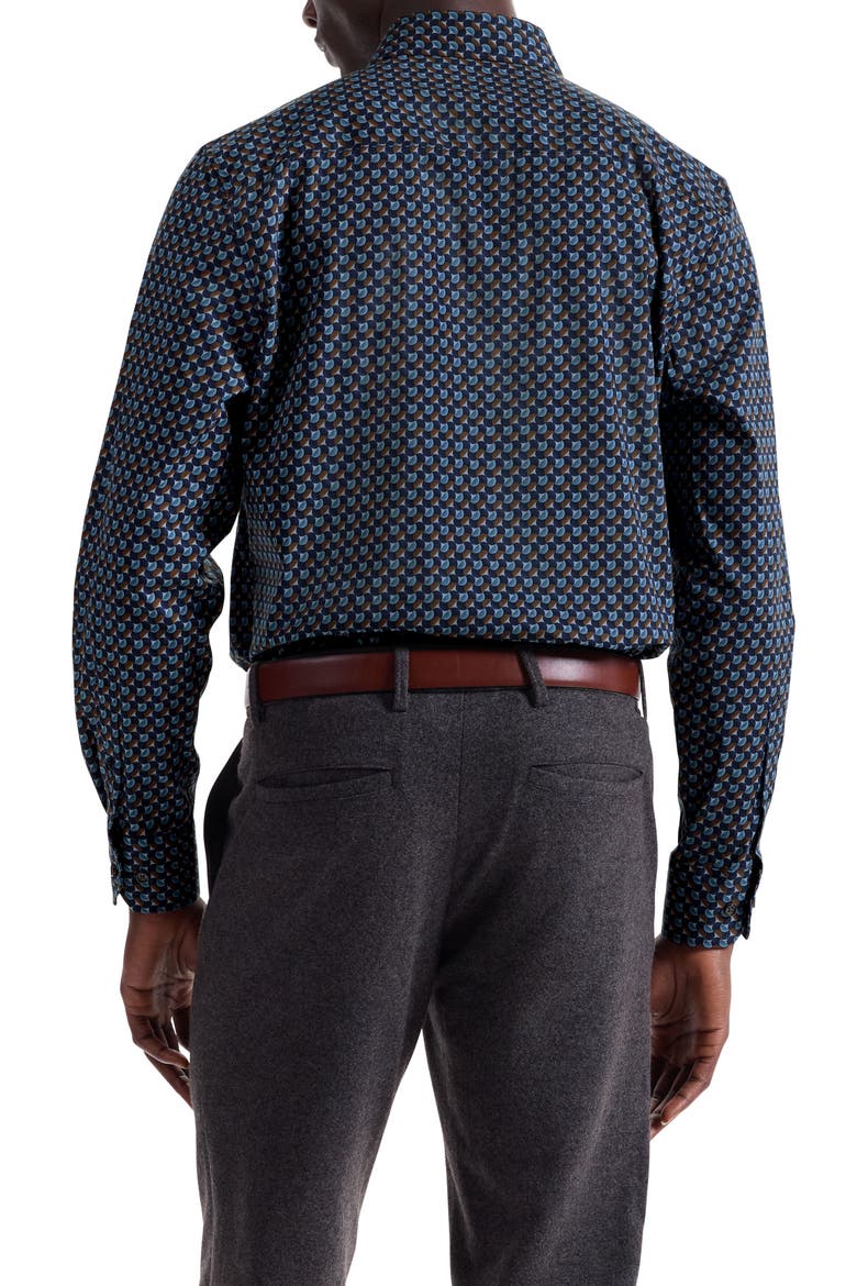 Julian Shaped Fit Geo Print Stretch Cotton Button-Up Shirt, Alternate, color, TEAL