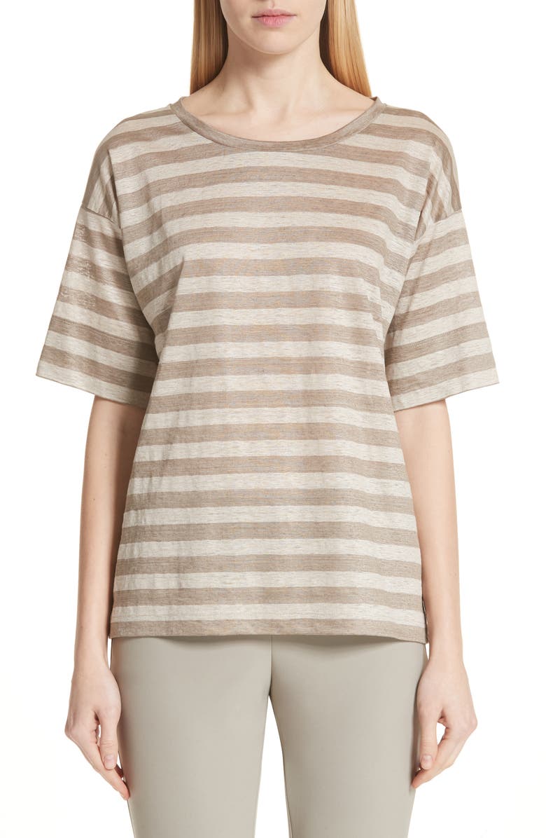Lafayette 148 New York Easy Stripe Linen Tee, Main, color, 