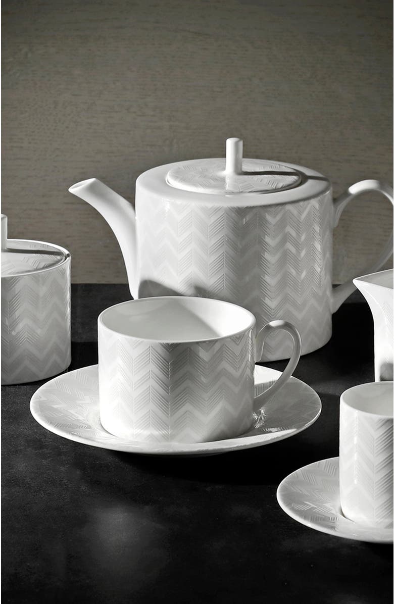 Missoni Home Tableware Tea Cup & Saucer ZIG ZAG Set of 6 in Luxury Box White diam. 3.3", H 2.3", cap. 7.5 oz, Saucer diam. 6", Alternate, color, White
