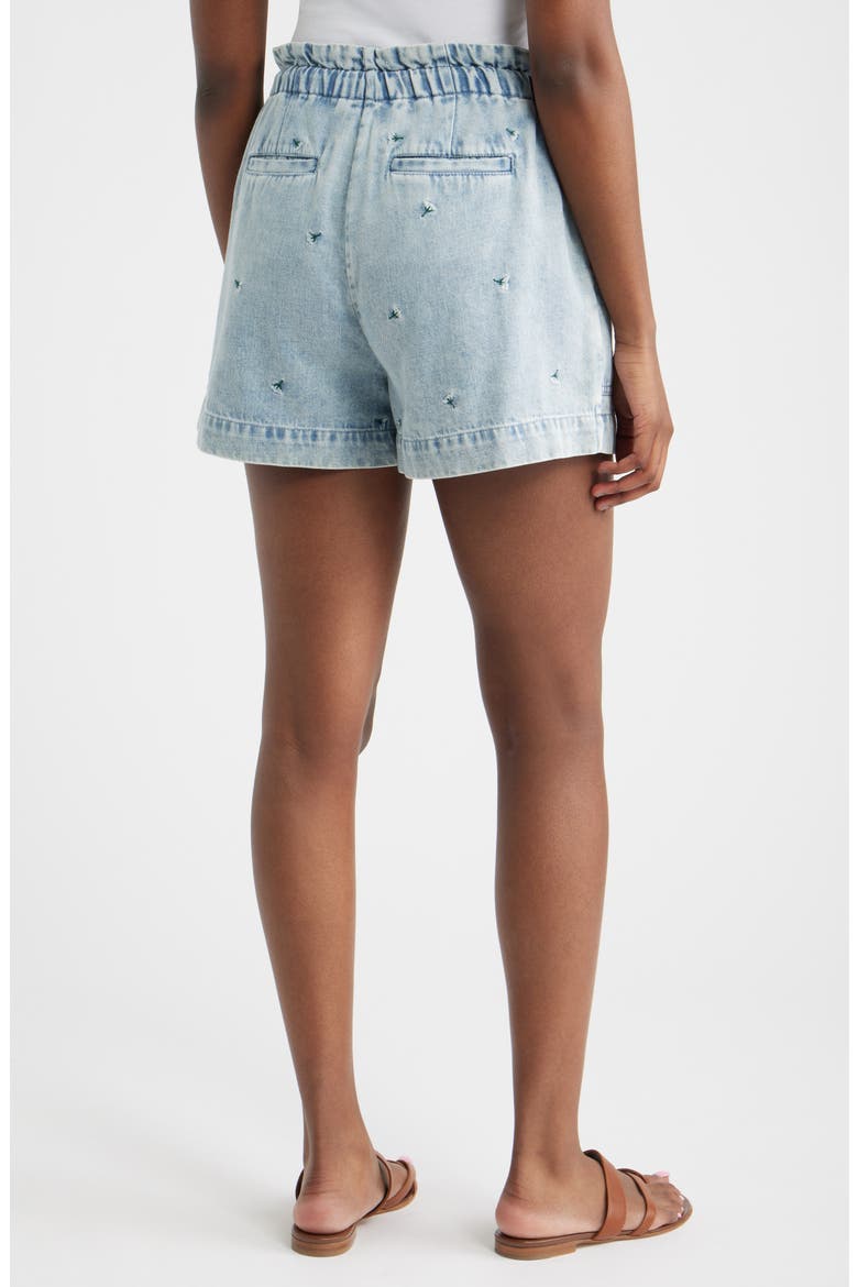 Foster Floral Embroidered Paperbag Denim Shorts, Alternate, color, IVORY CARNATIONS
