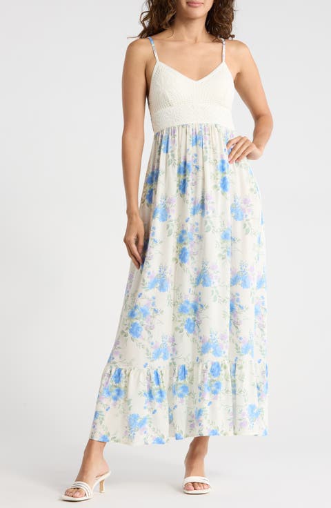 Lace Bodice Empire Waist Tiered Maxi Dress
