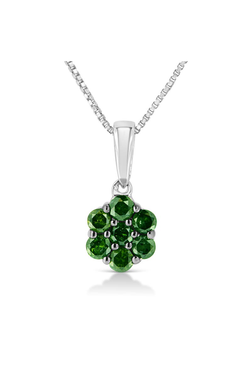 .925 Sterling Silver 1/2 Cttw Prong Set Treated Green Diamond Floral Cluster Pendant Necklace, Main, color, Silver | Green Diamond