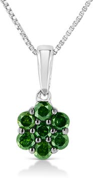 Haus of Brilliance .925 Sterling Silver 1/2 Cttw Prong Set Treated Green Diamond Floral Cluster Pendant Necklace