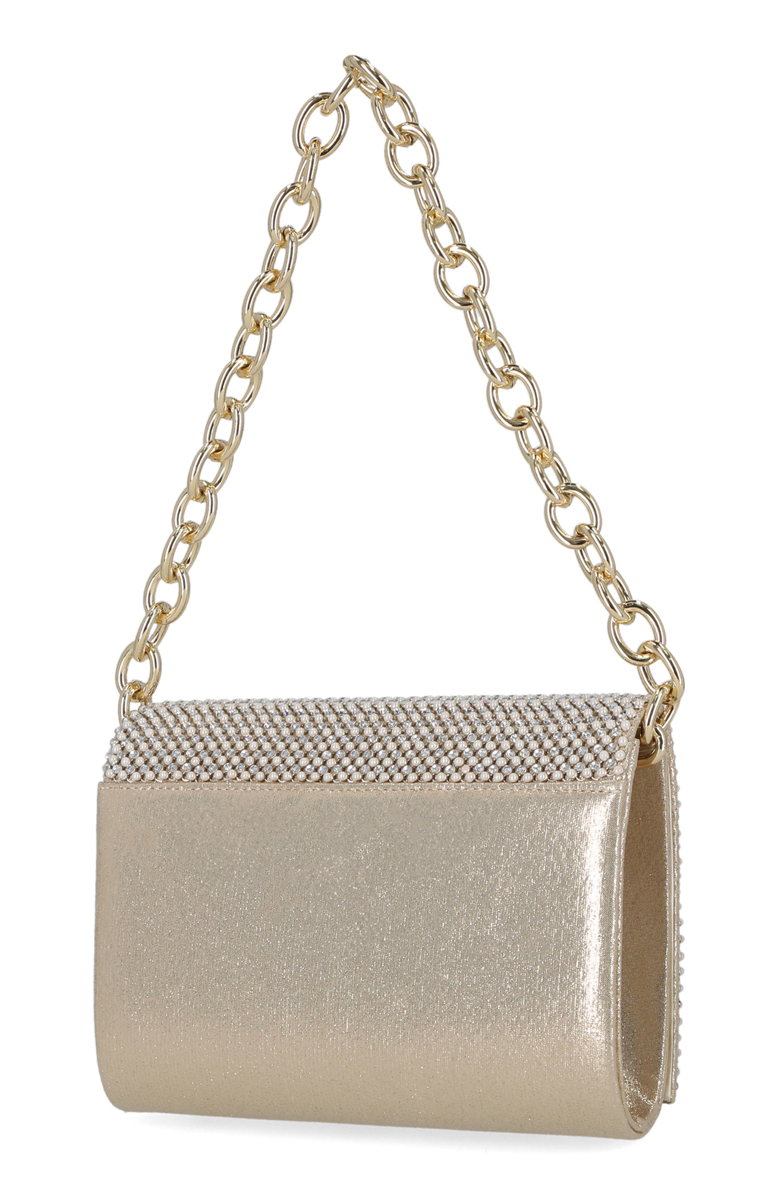 Jessica McClintock Mandi Crystal Clutch, Alternate, color, Gold/Pearl
