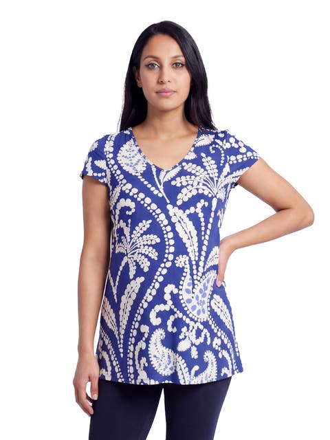 Maternity Basic Paisley Print V-Neck Short Sleeve Flared Tunic Top