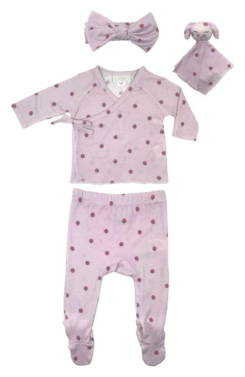 Ladybug Ditsy Wrap Top, Footie Leggings, Headband & Bunny Blanket Toy Set (Baby)