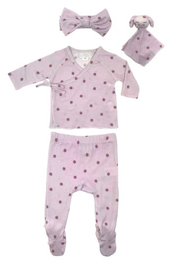 Shop Toby Ladybug Ditsy Wrap Top, Footie Leggings, Headband & Bunny Blanket Toy Set In Light Lilac