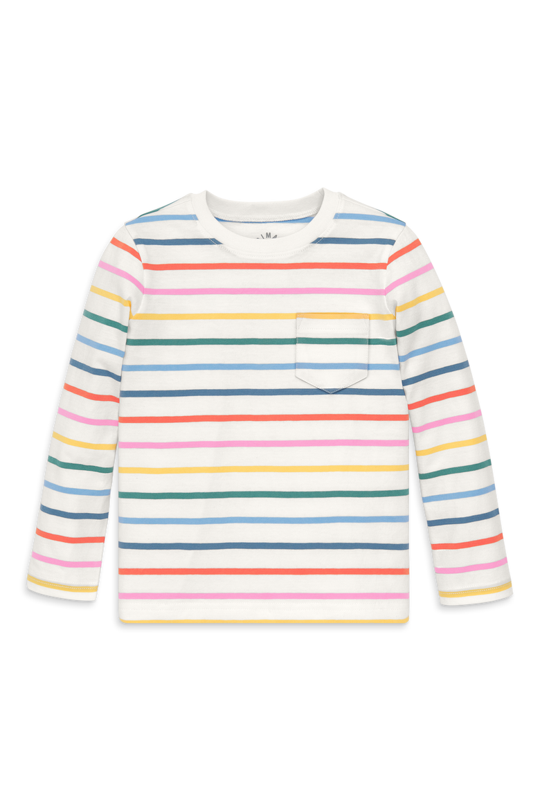 Kids Long Sleeve Pocket Tee In Rainbow Stripe, Main, color, Ivory Rainbow Stripe New
