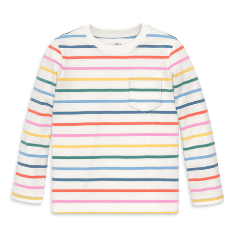 Kids Long Sleeve Pocket Tee In Rainbow Stripe