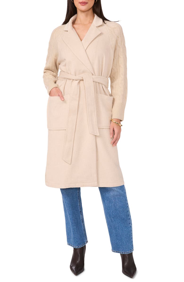 Vince Camuto Mixed Media Tie Waist Cardigan, Main, color,