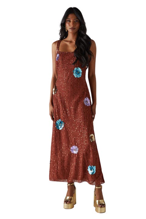 Hand Embellished Flower Burst Midi Dress