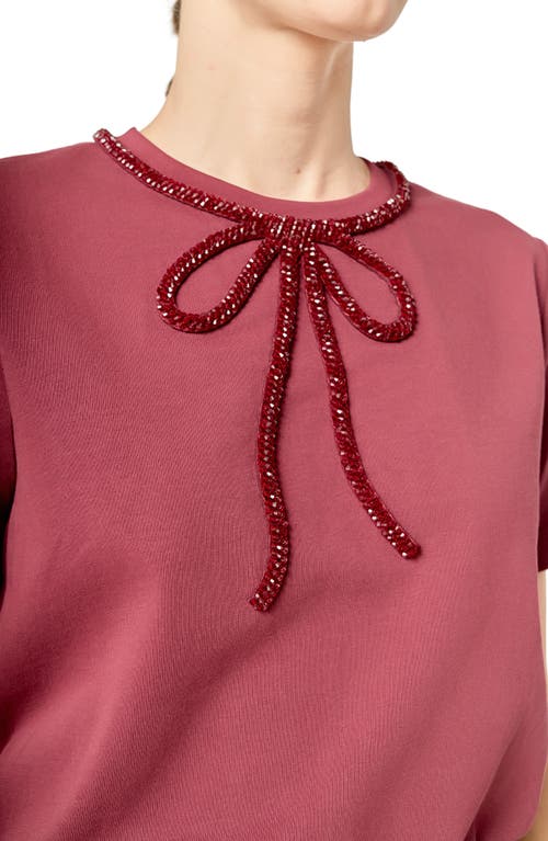 English Factory Beaded Bow Cotton T-shirt In Blue