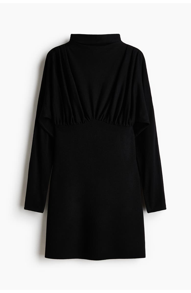 H&M Gathered Turtleneck Dress, Main, color, Black