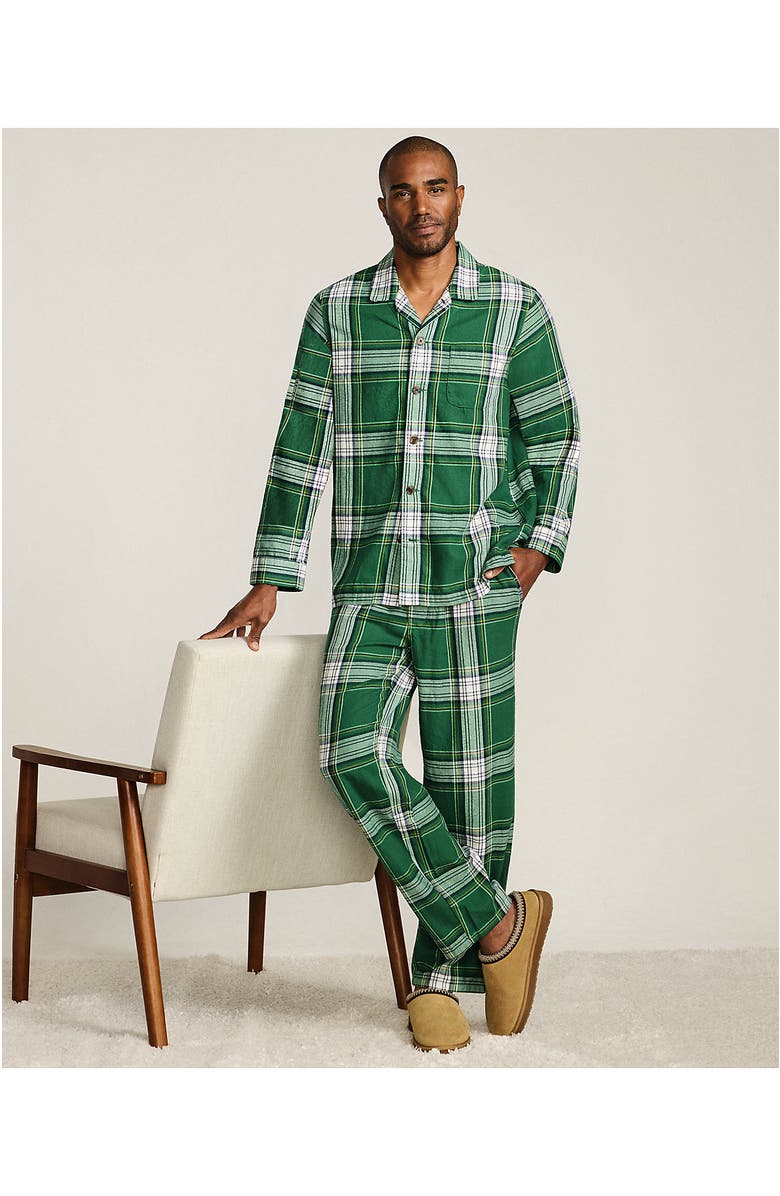 Lands' End Flannel Pajama Set, Alternate, color, Light Emerald Plaid