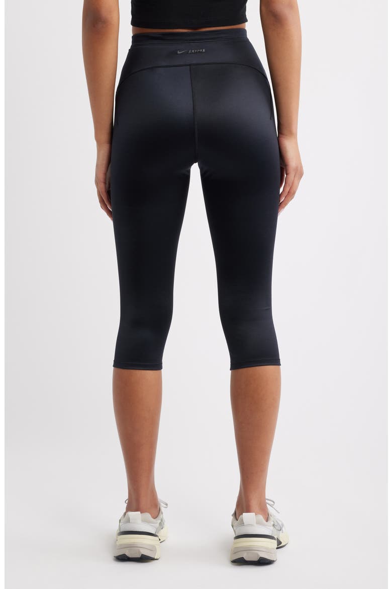 Shine Drawcord Capri Leggings, Alternate, color, NSKM OBSIDIAN