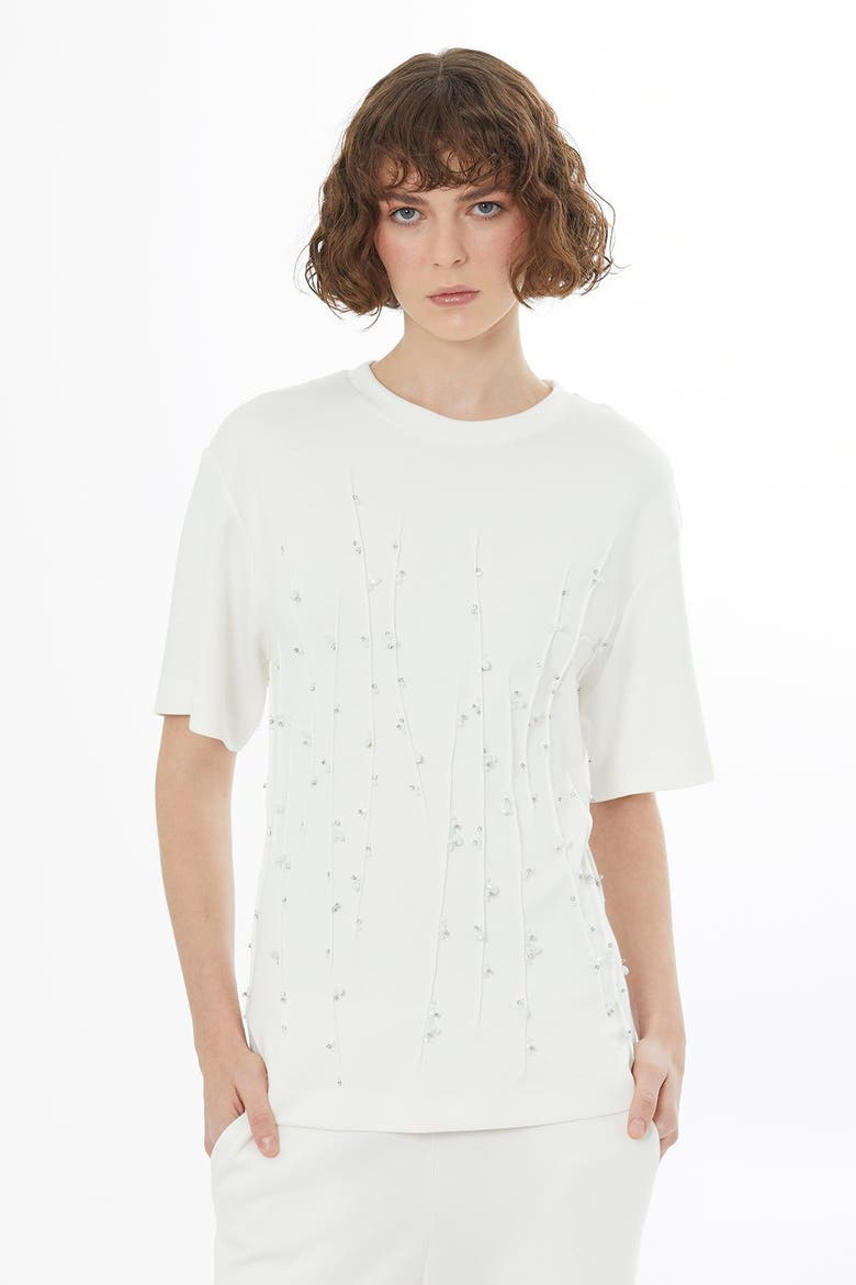 Ecru Embroidered Detail T-Shirt, Alternate, color, Ivory