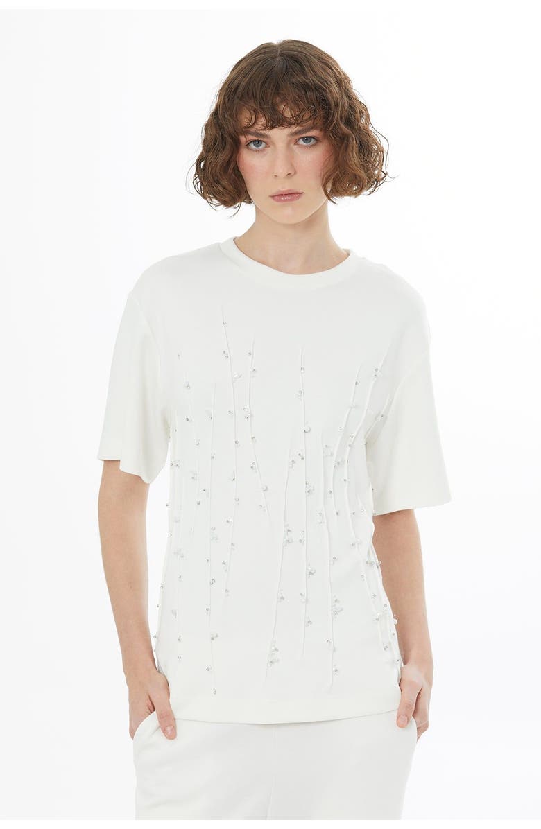 Gizia Ecru Embroidered Detail T-Shirt, Alternate, color, Ivory