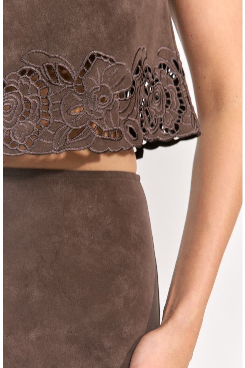 Pauline Faux Leather Eyelet Crop Top, Alternate, color, DARK BROWN